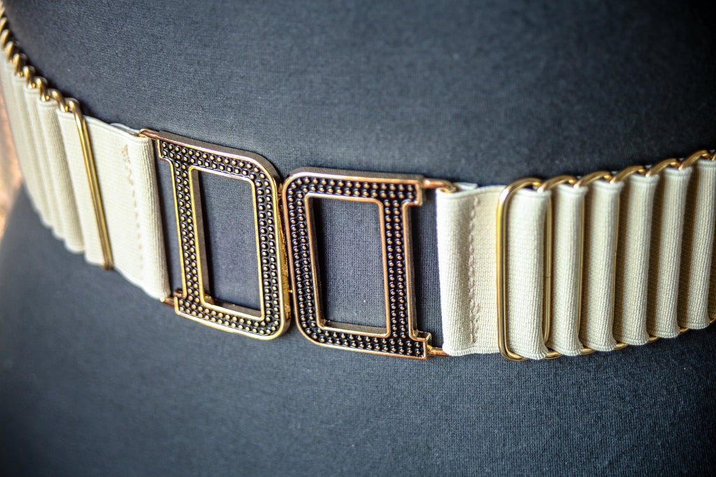 Beige Belt Gold and Black metal