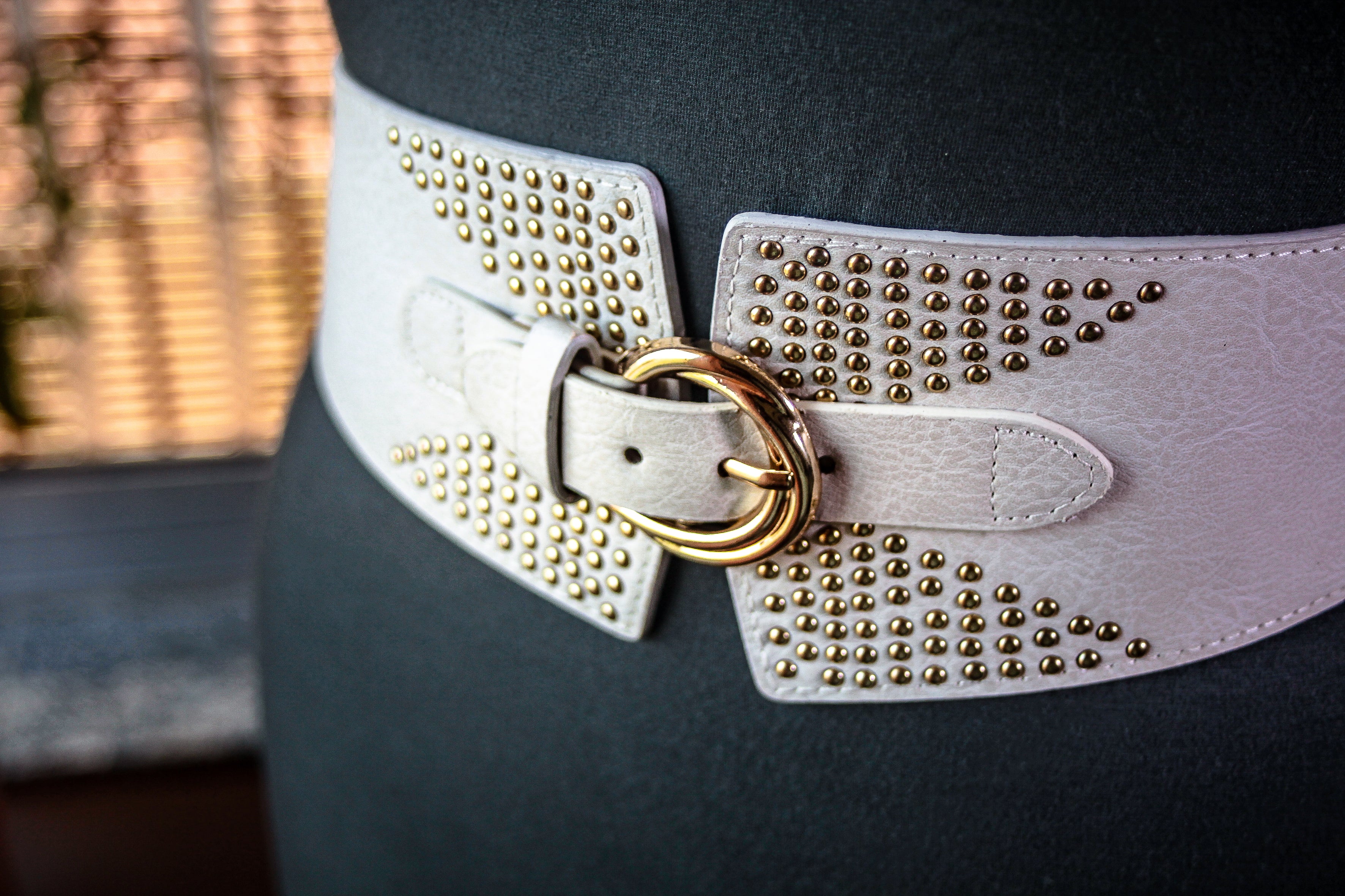 Off white belt with Gold metal rivets