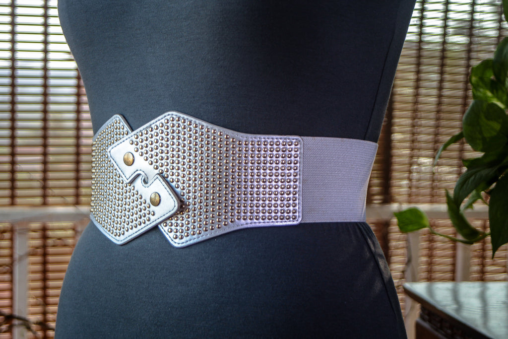 Wide Silver Belt with Gold Metal