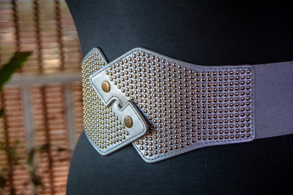 Wide Silver Belt with Gold Metal
