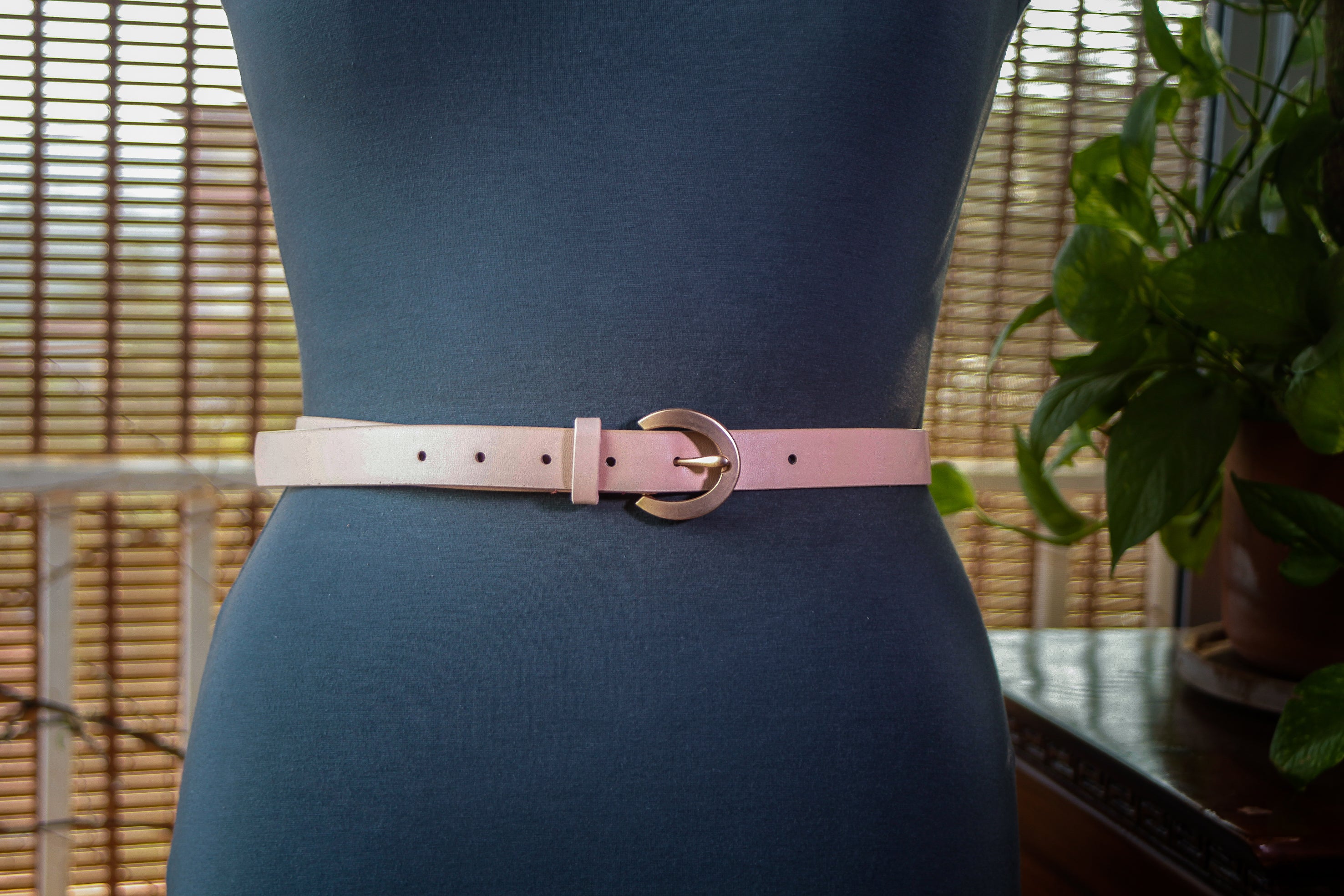 English Pink Slim Belt with Matte Rose Gold Buckle