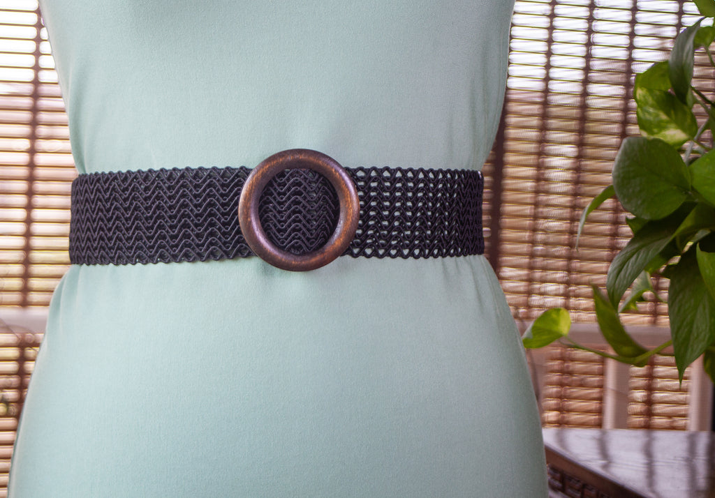Black Woven Belt with Wooden Buckle (Copy)