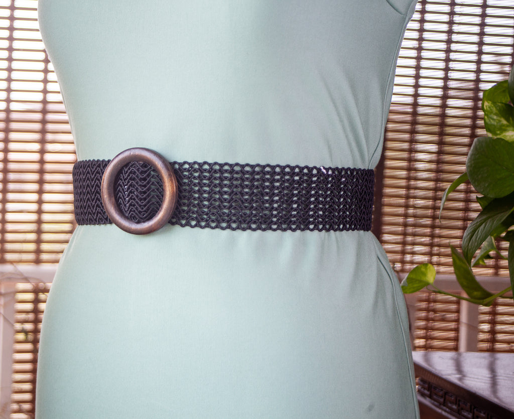 Black Woven Belt with Wooden Buckle (Copy)