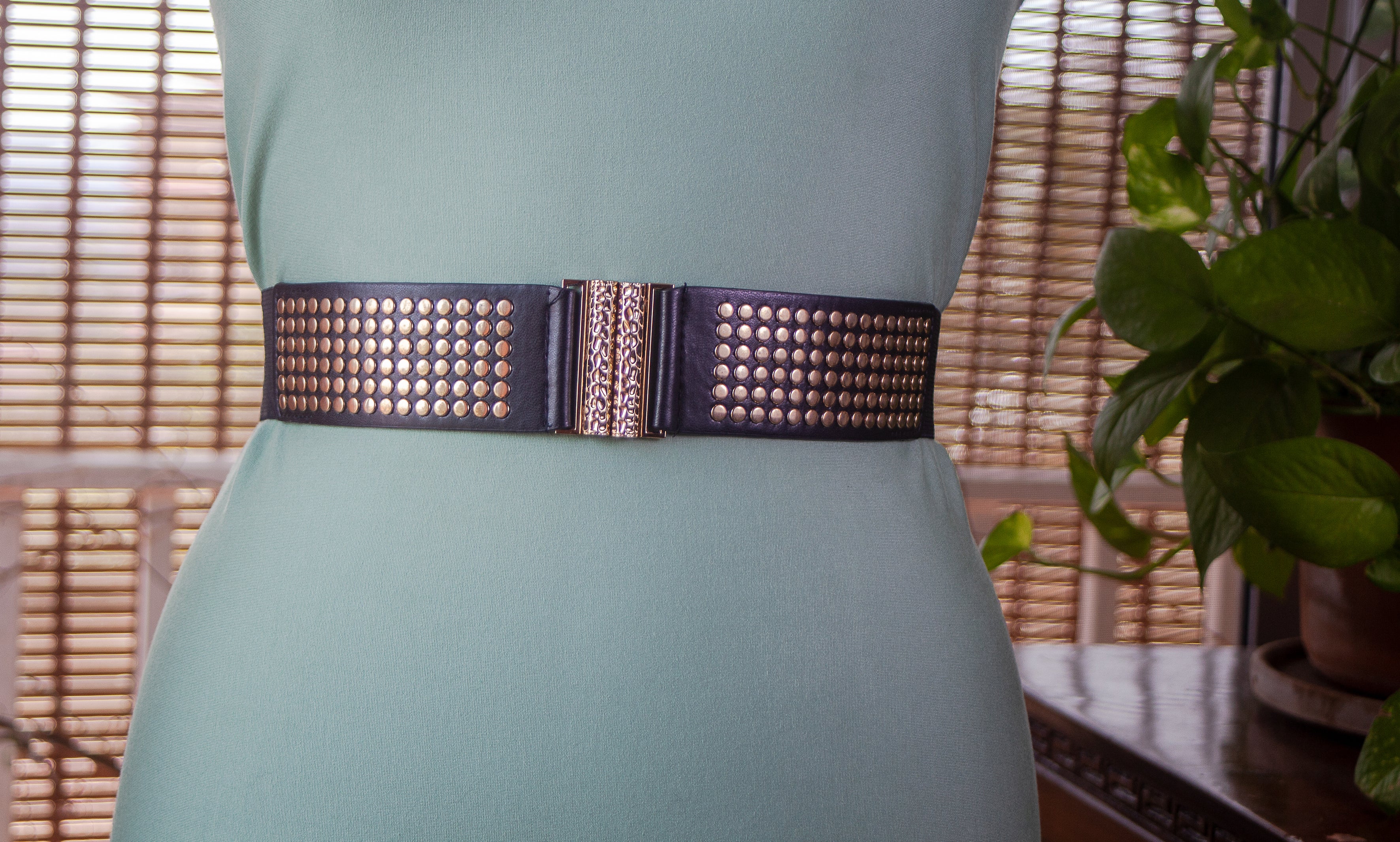 Black Belt with Gold Rivets and Buckle