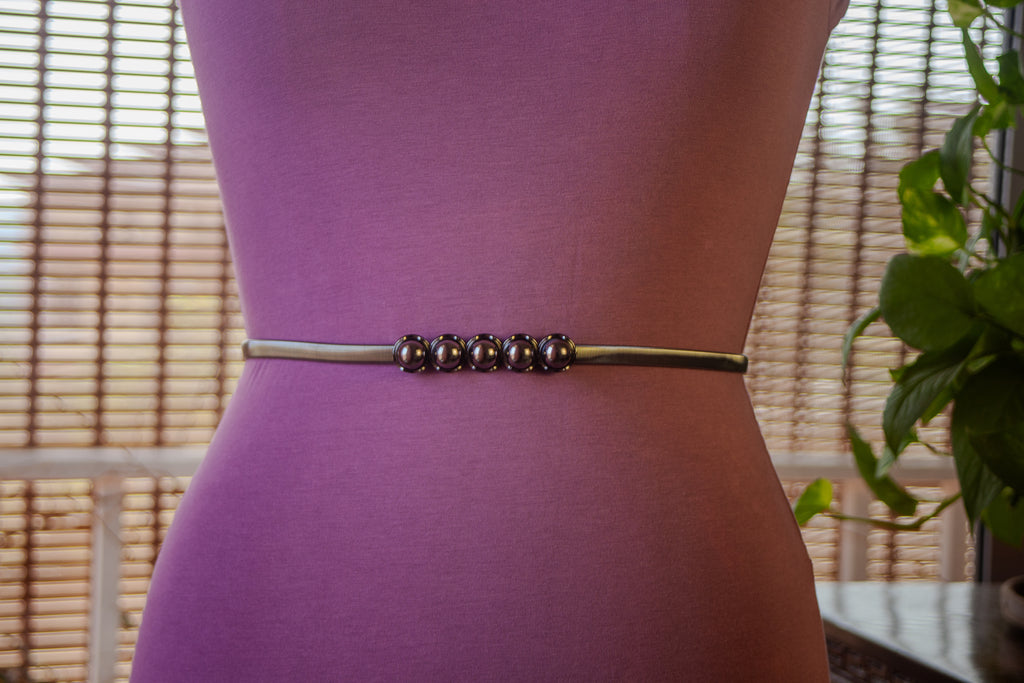 Gun metal Elastic Chain Belt with Black Pearls