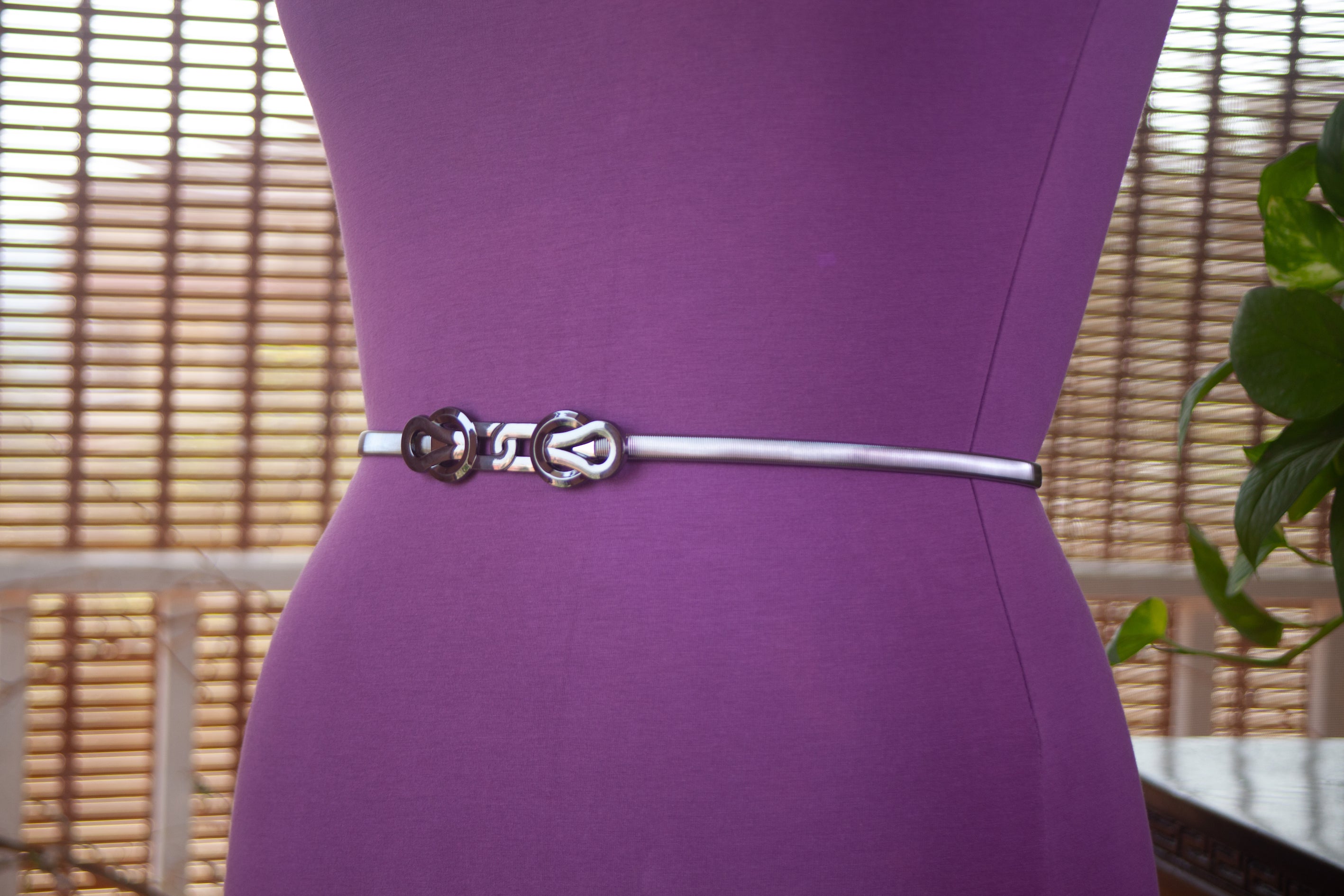 Gun metal Elastic Belt with Metal Buckle