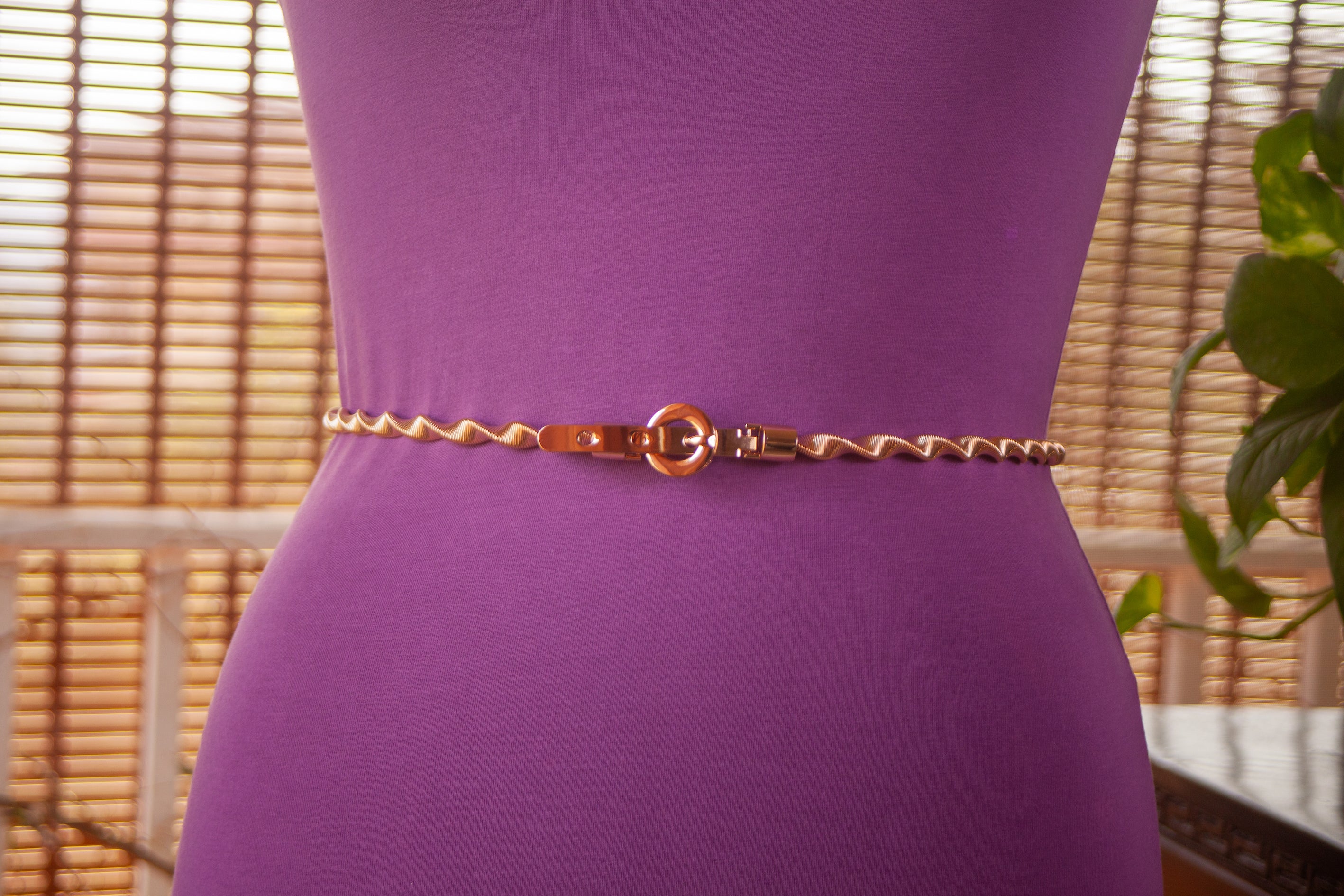Gold Metal Elastic Belt with Twisted Chain