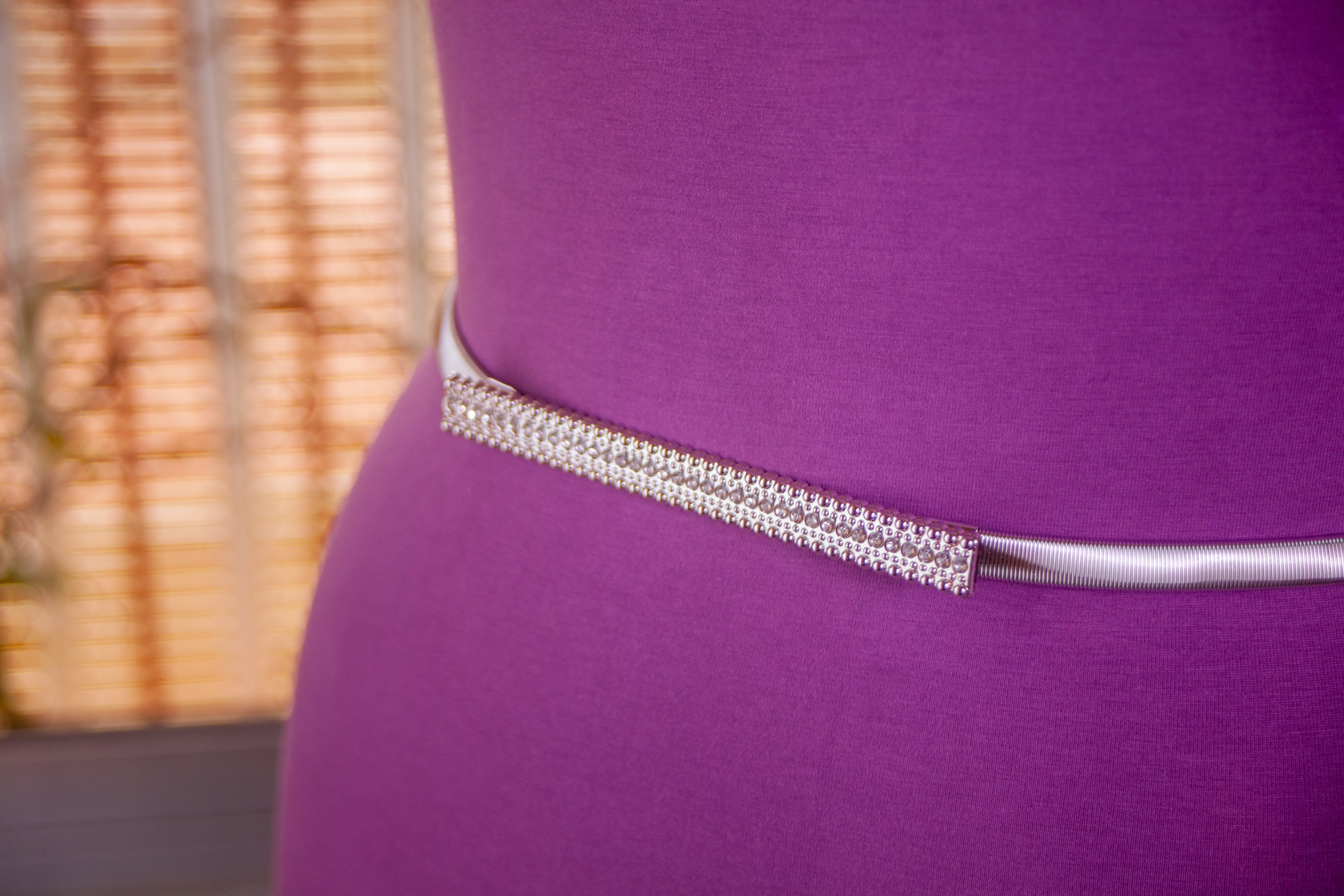 Silver Metal Elastic Belt with a Buckle with Diamantes