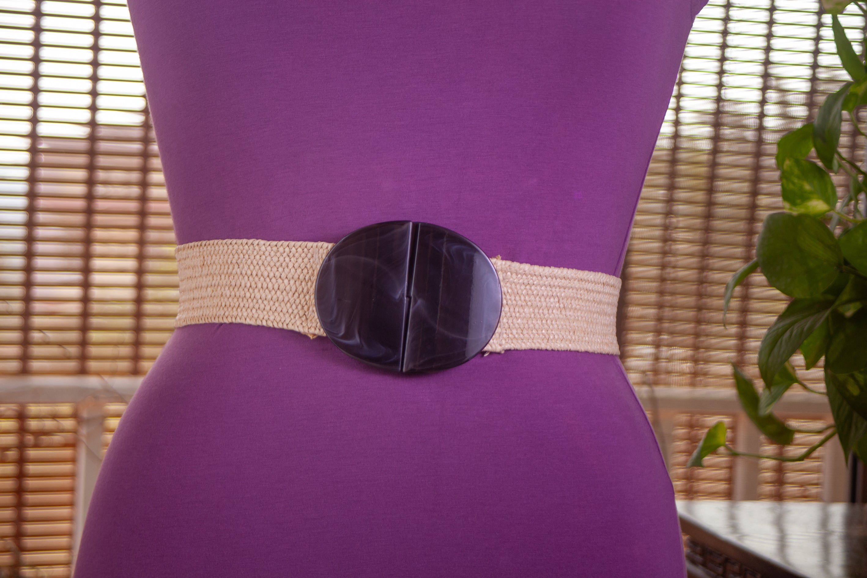 Jute Elastic Belt with Plastic Buckle