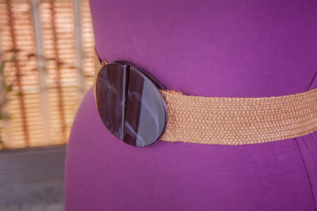 Beige Jute Elastic Belt with Plastic Buckle