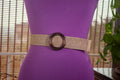 BeigeJute Elastic Belt with Round Plastic Buckle