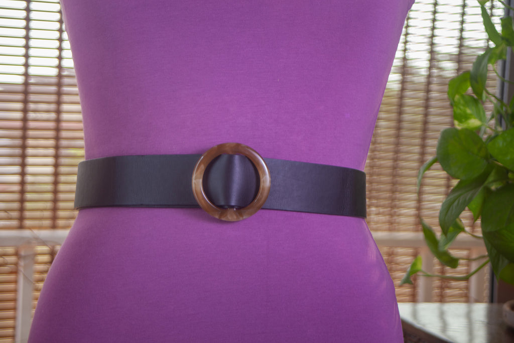 Black Leather with Round Buckle