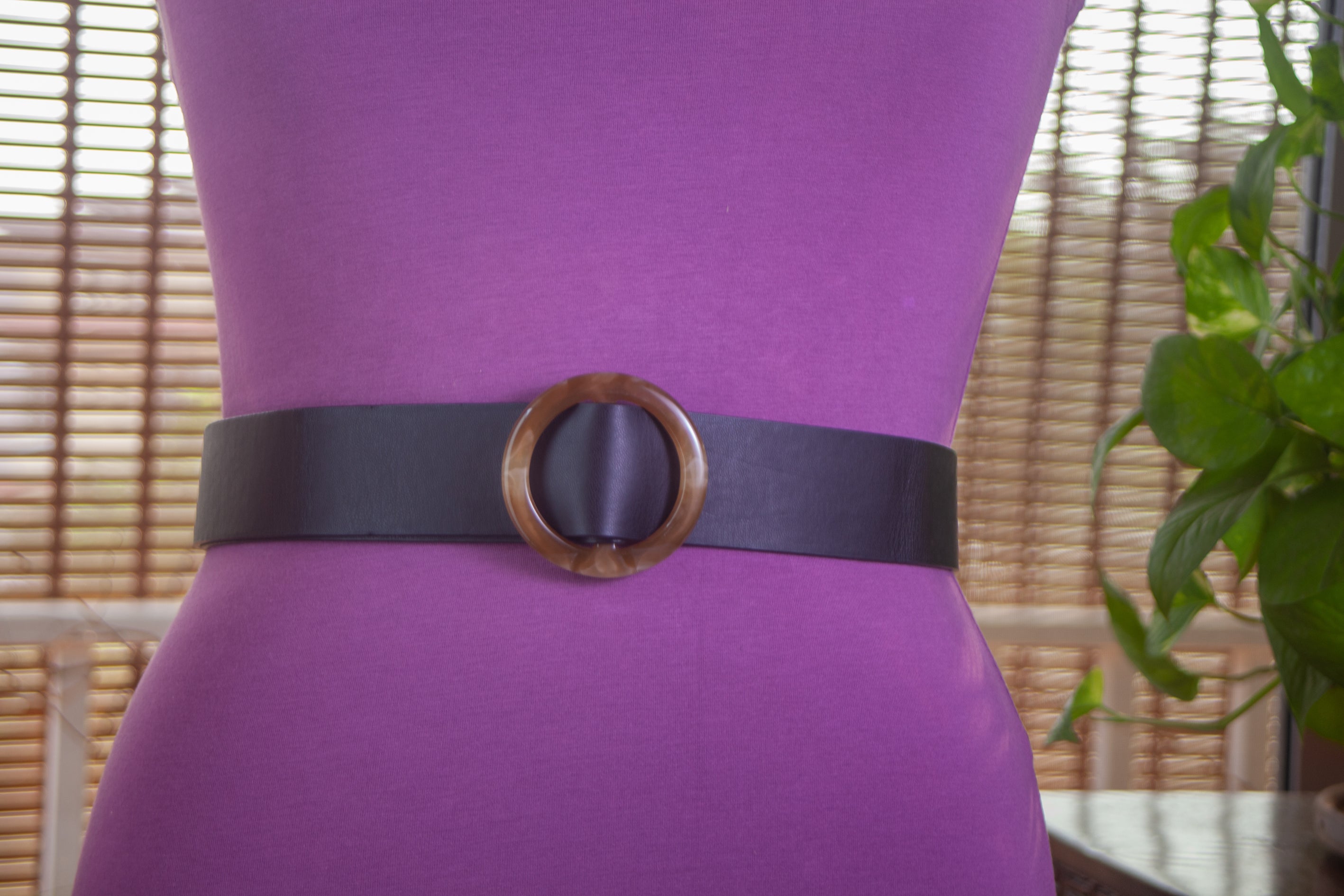 Black Leather with Round Buckle