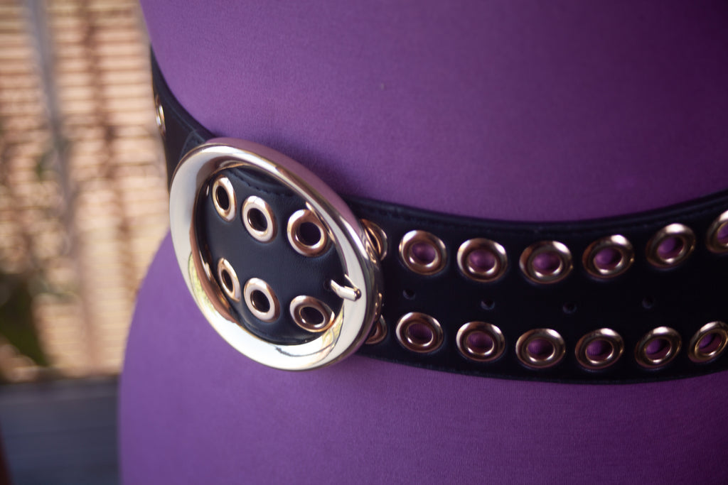 Wide Black Belt with Gold Eyelets