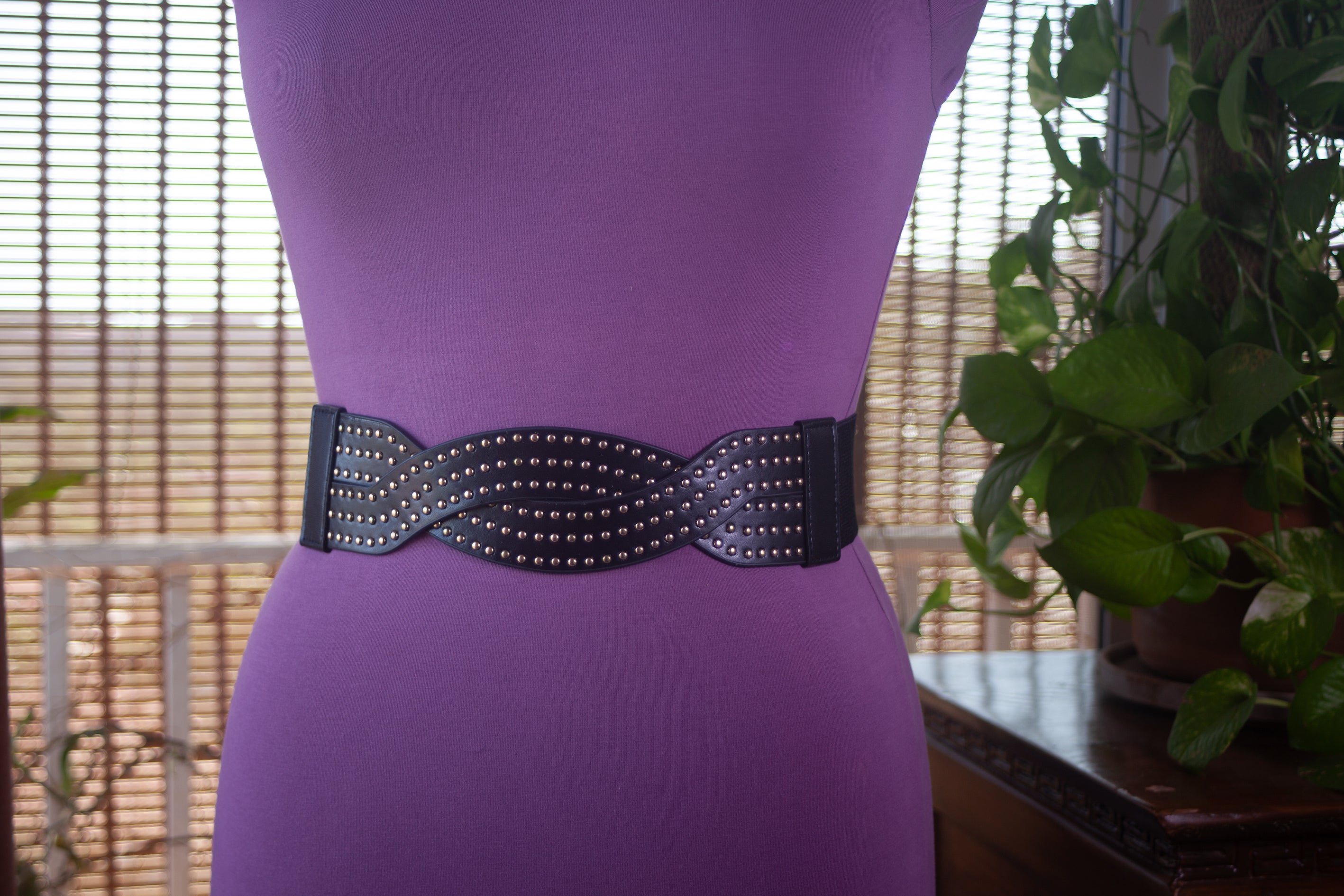Black Wide Belt with Gold Rivets