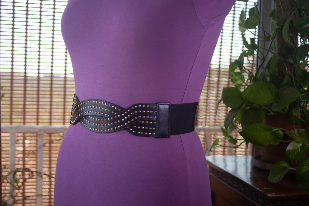 Black Wide Belt with Gold Rivets