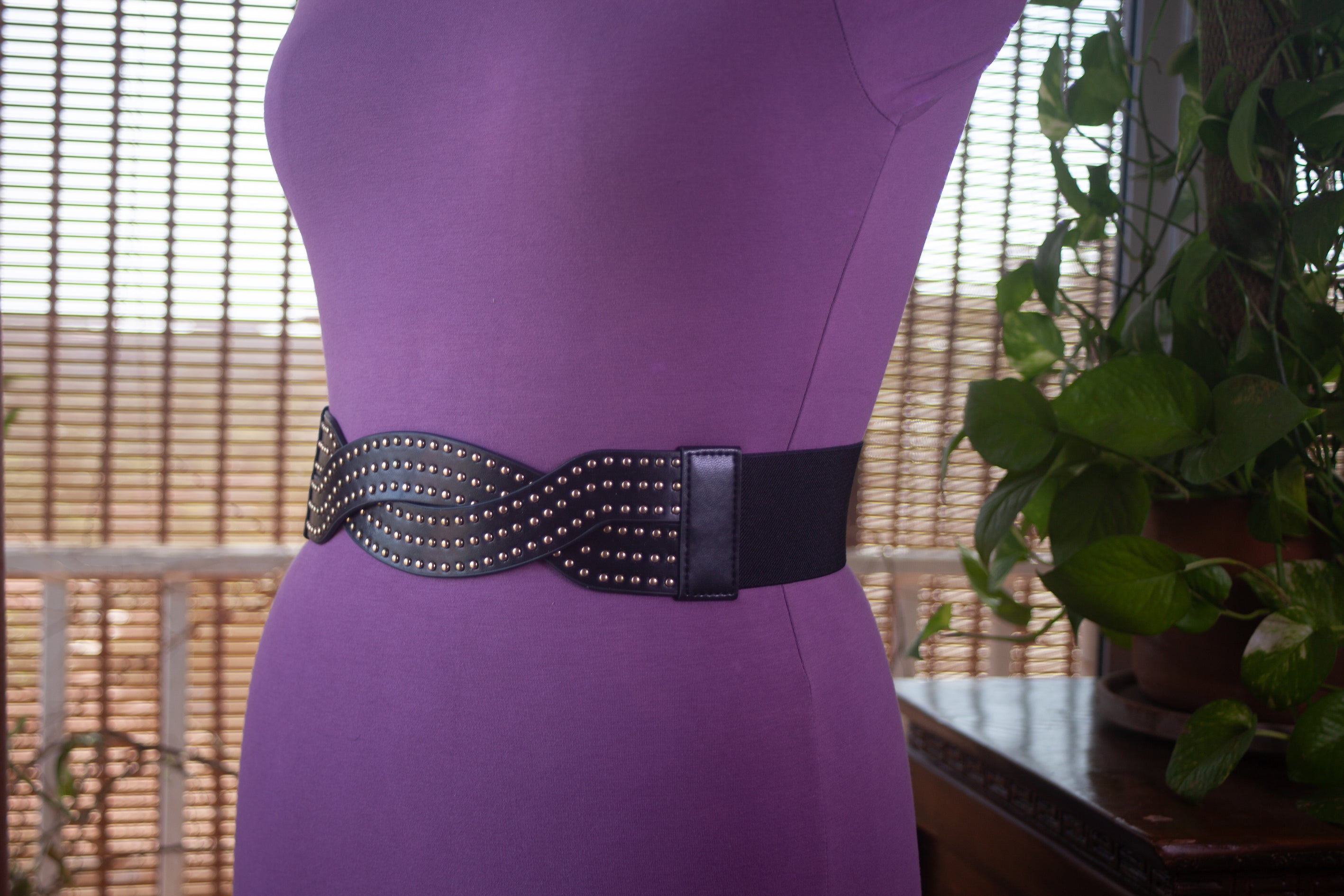 Black Wide Belt with Gold Rivets