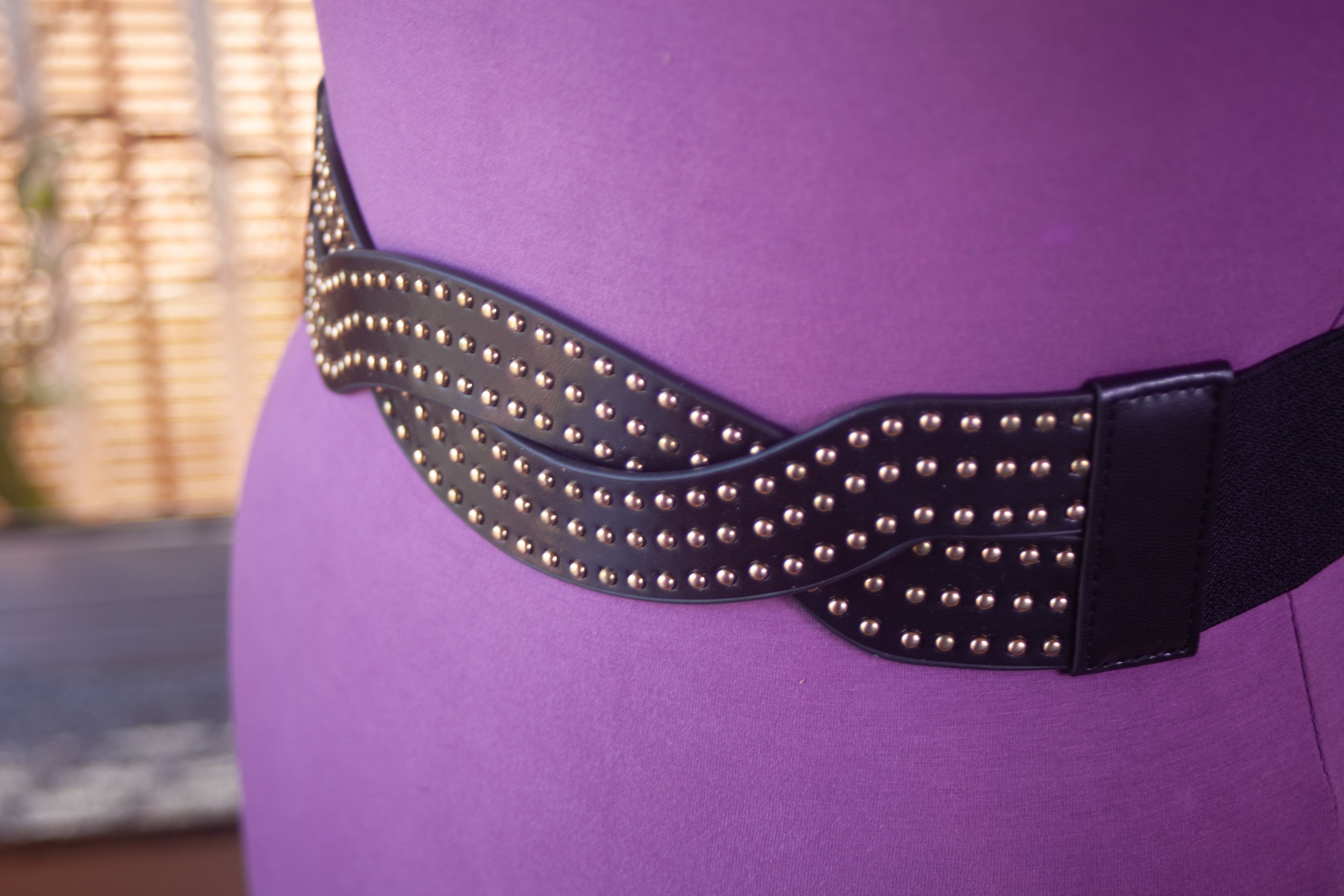 Black Wide Belt with Gold Rivets