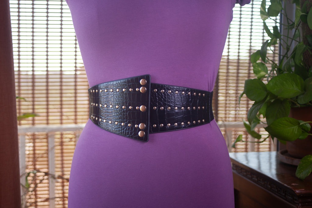 Geometrical Black Belt with Gold Rivets