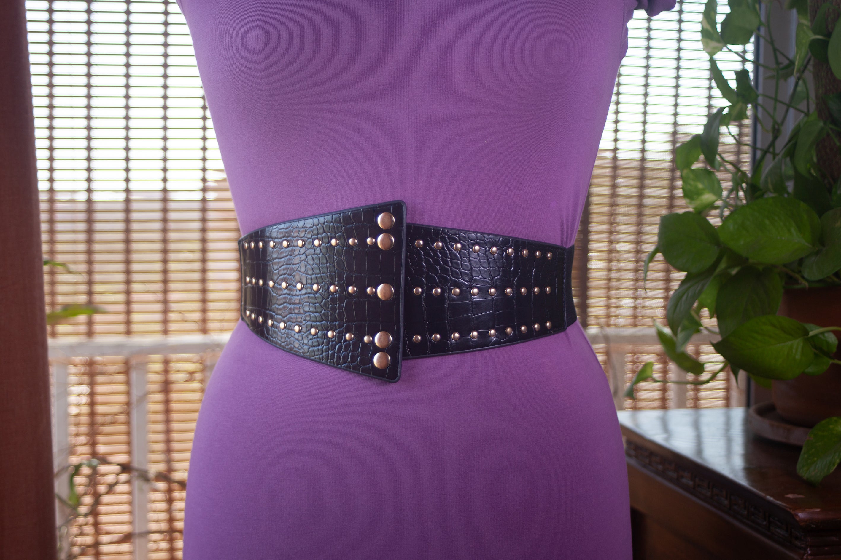 Geometrical Black Belt with Gold Rivets