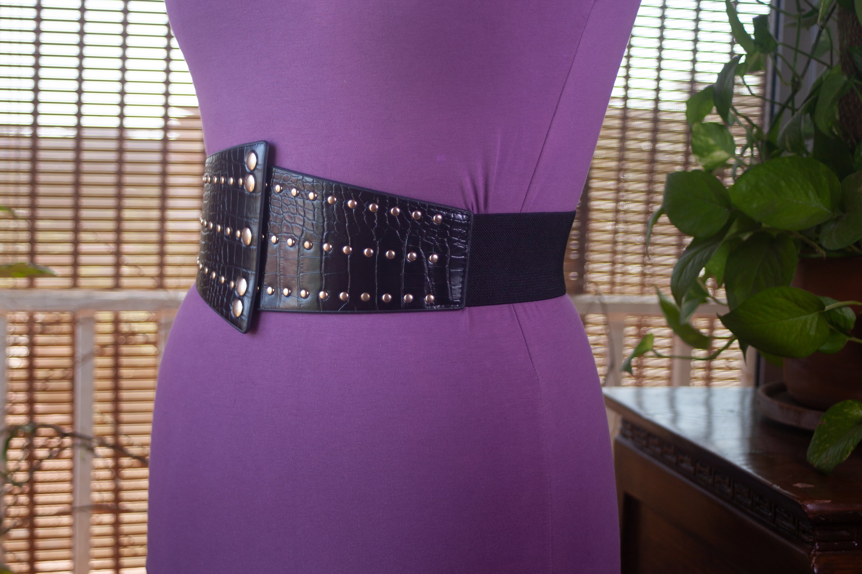 Geometrical Black Belt with Gold Rivets