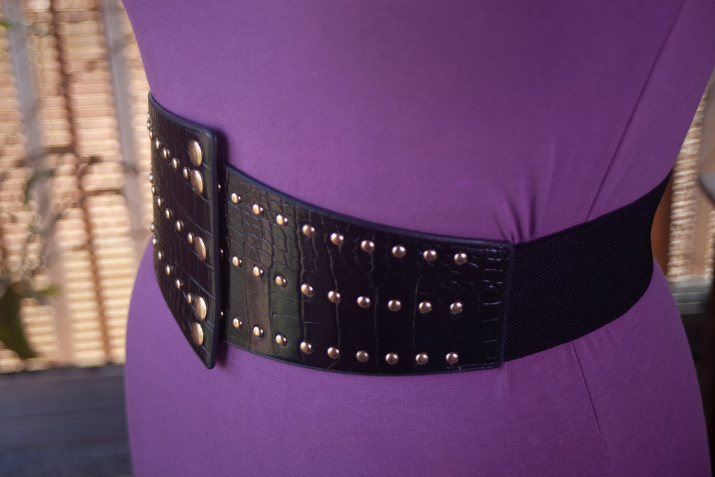 Geometrical Black Belt with Gold Rivets