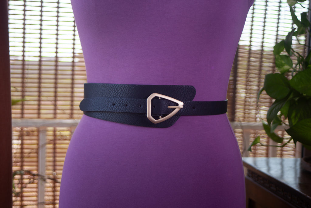 Asymmetrical Black Belt with Gold Buckle