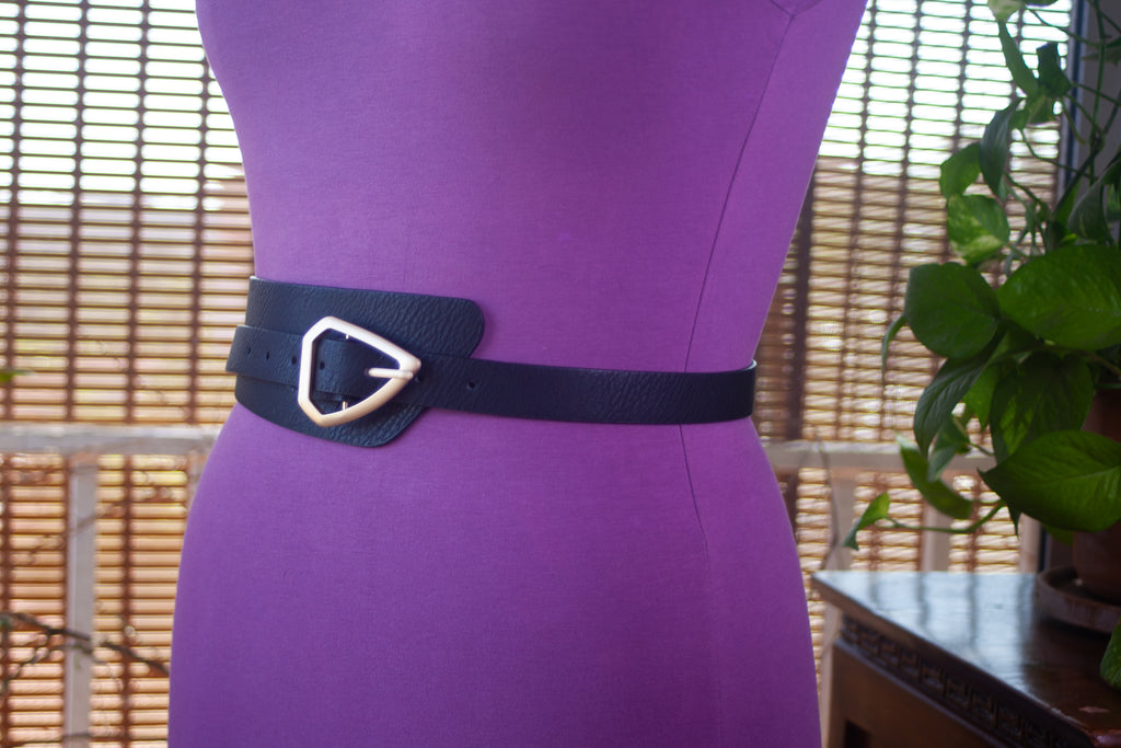 Asymmetrical Black Belt with Gold Buckle