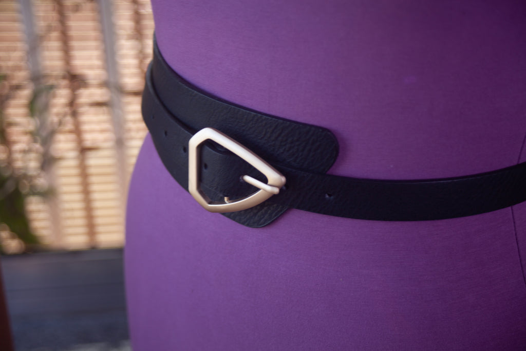 Asymmetrical Black Belt with Gold Buckle