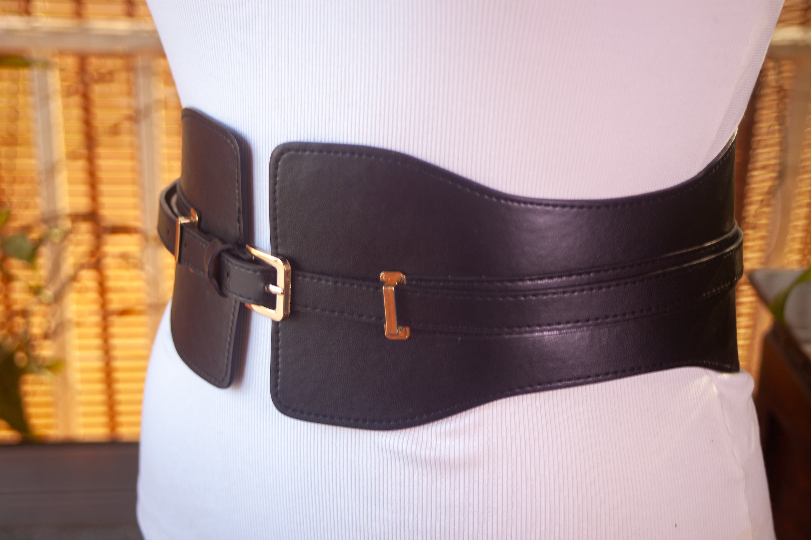 Wide Belt with Gold Metal Accents