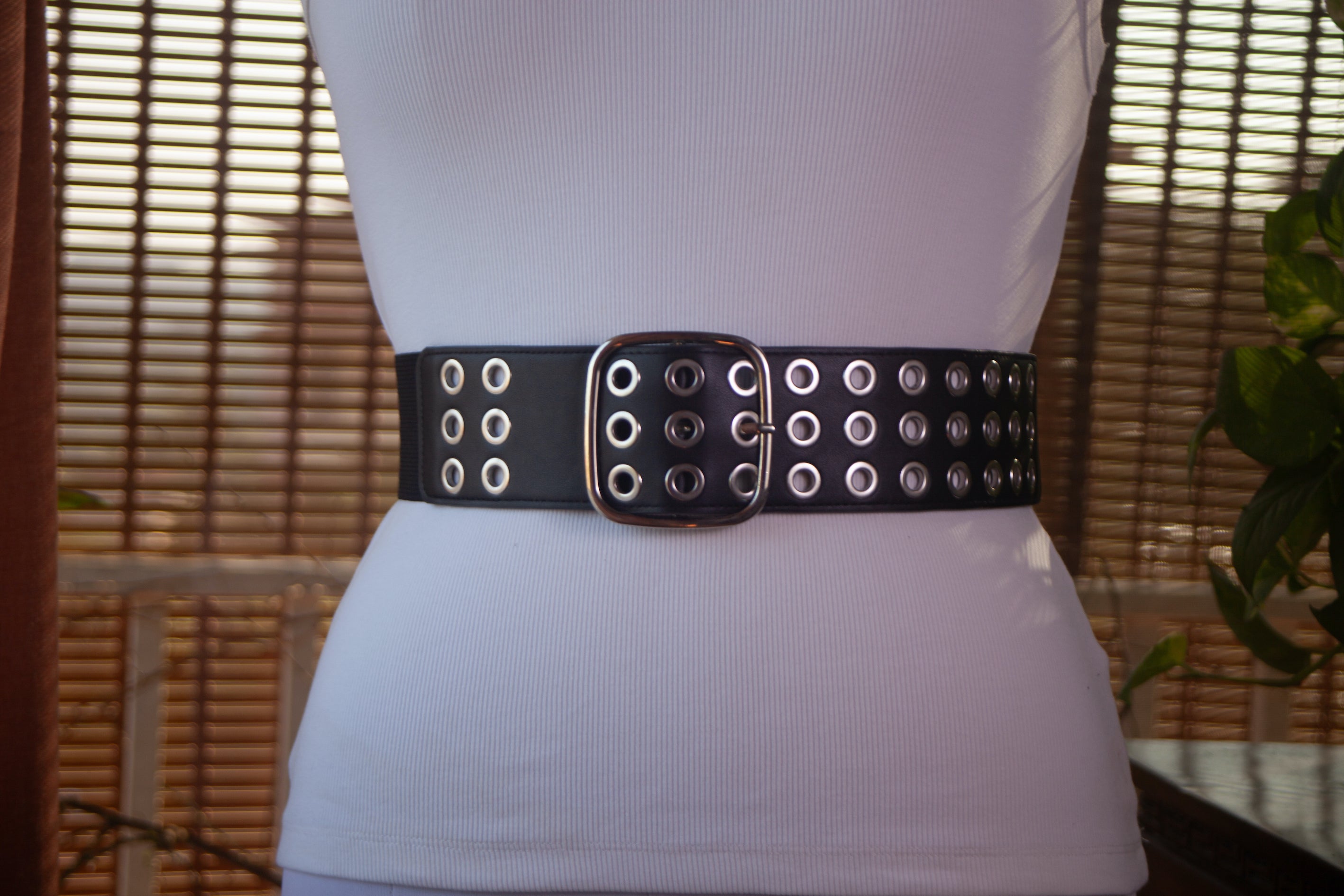 Black Belt with Silver Metal Eyelets