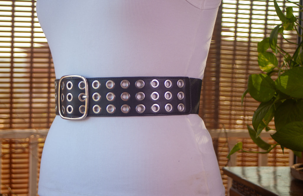 Black Belt with Silver Metal Eyelets
