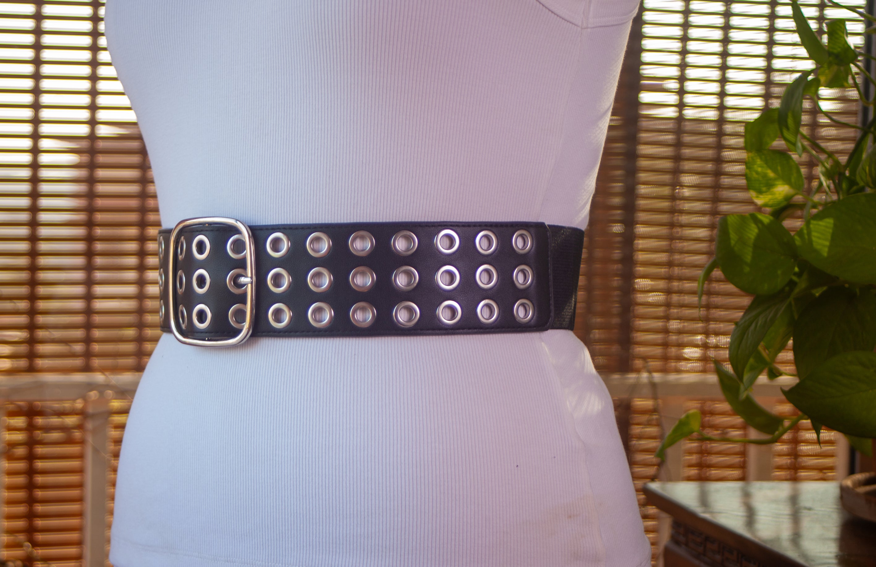 Black Belt with Silver Metal Eyelets