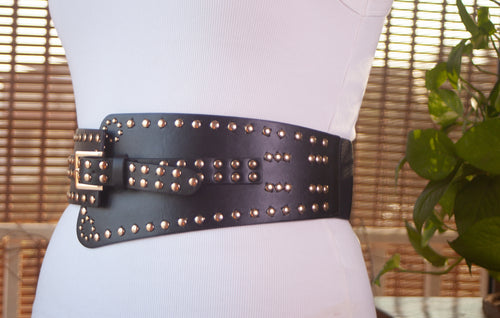 Black  Asymmetrical Belt with Gold Rivets