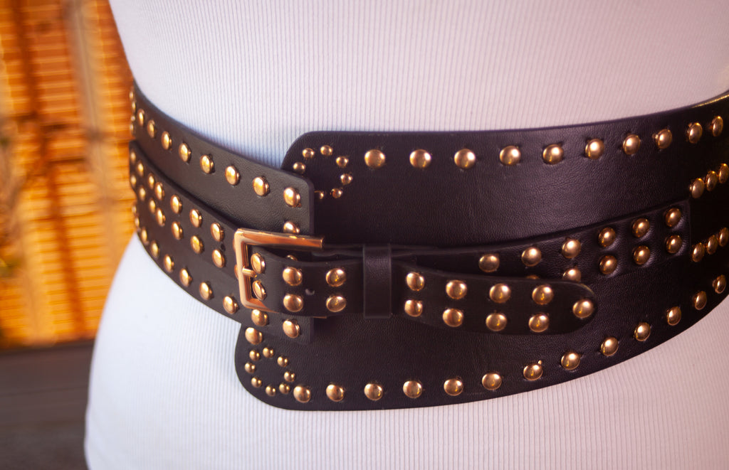 Black  Asymmetrical Belt with Gold Rivets