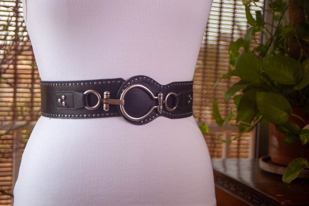 Black Belt with Antique Silver Rivets