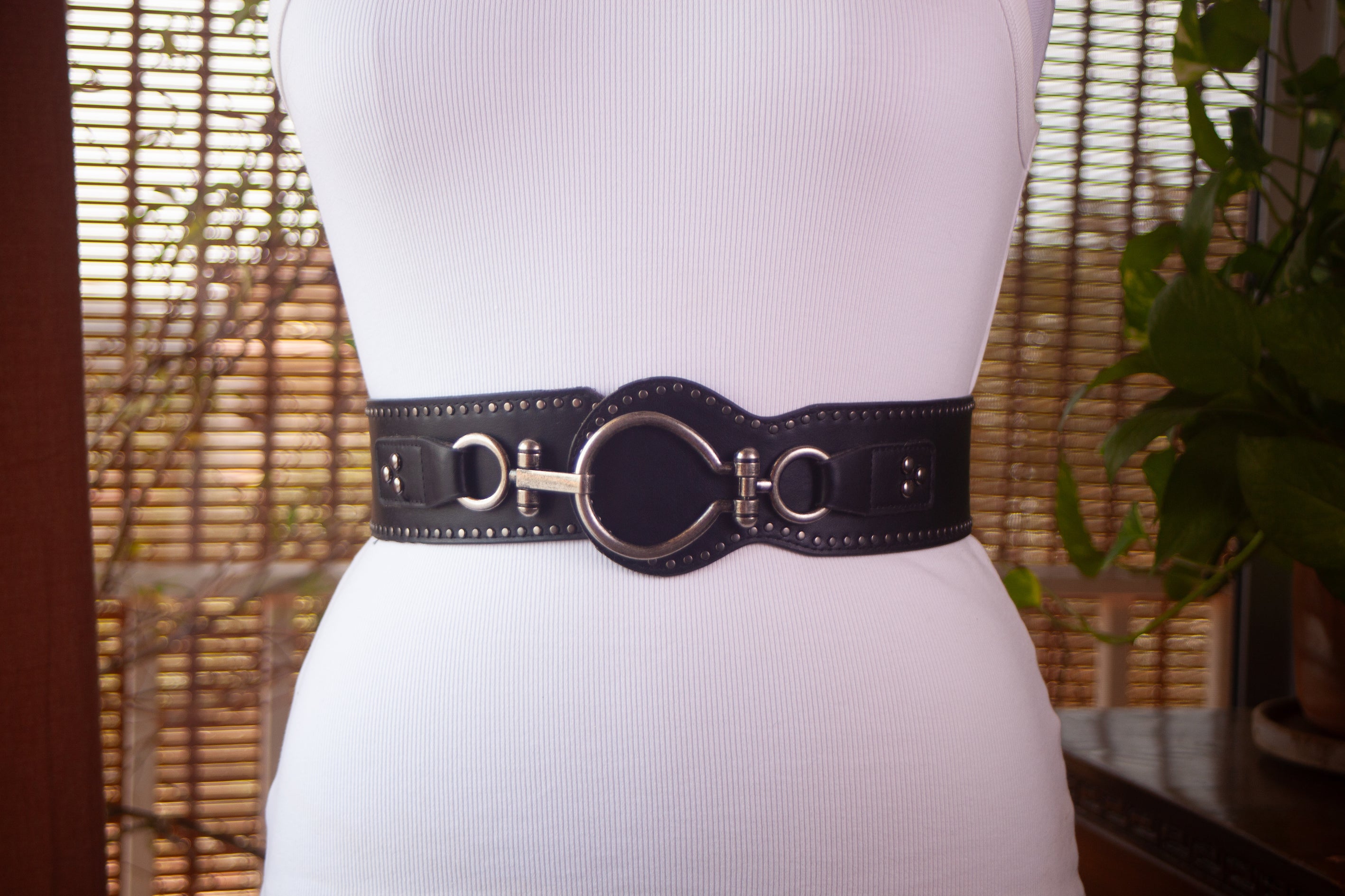 Black Belt with Antique Silver Rivets