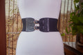 Wide Black Belt with Dual Gold Buckle