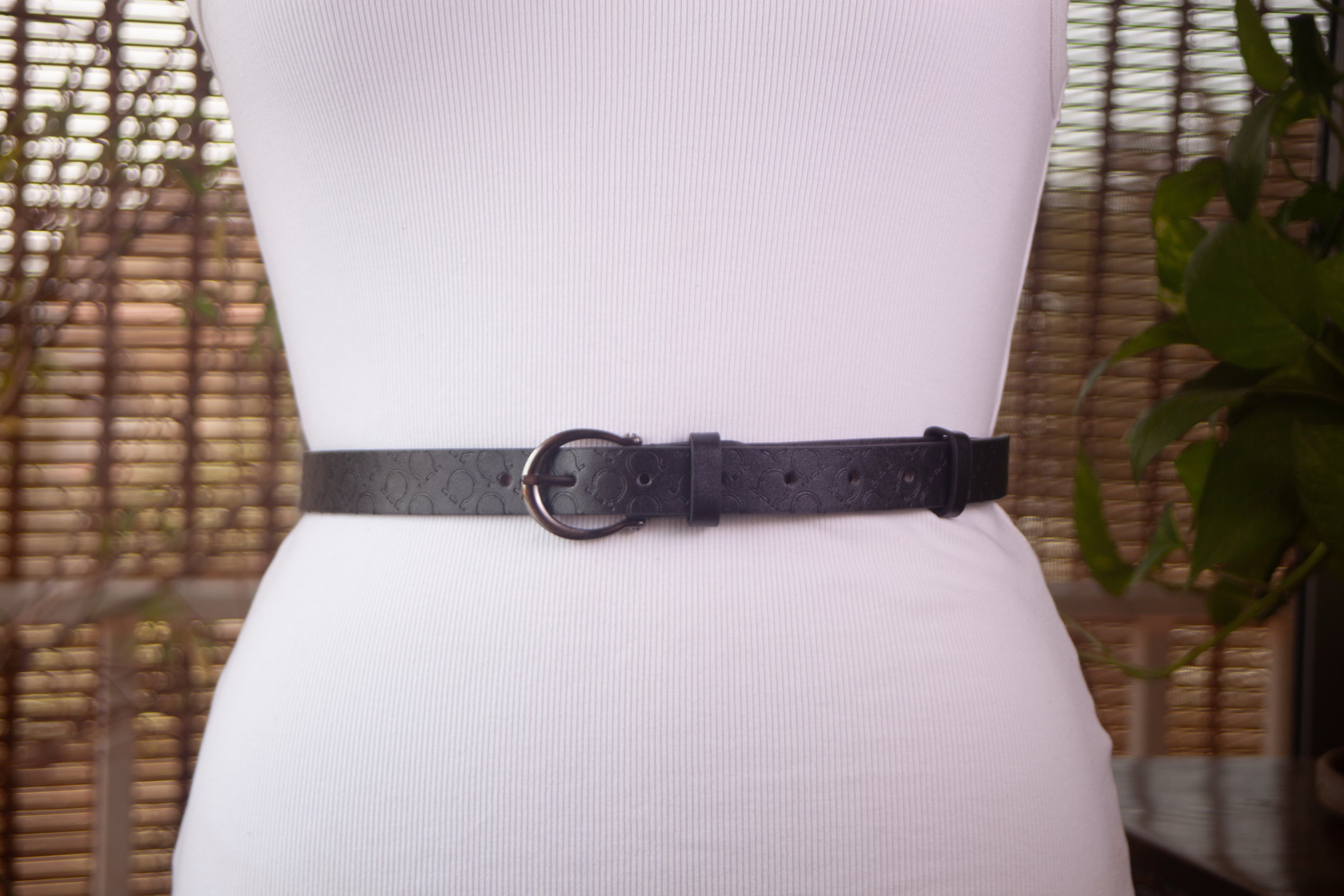 Black Textural Belt with Gun Metal buckle
