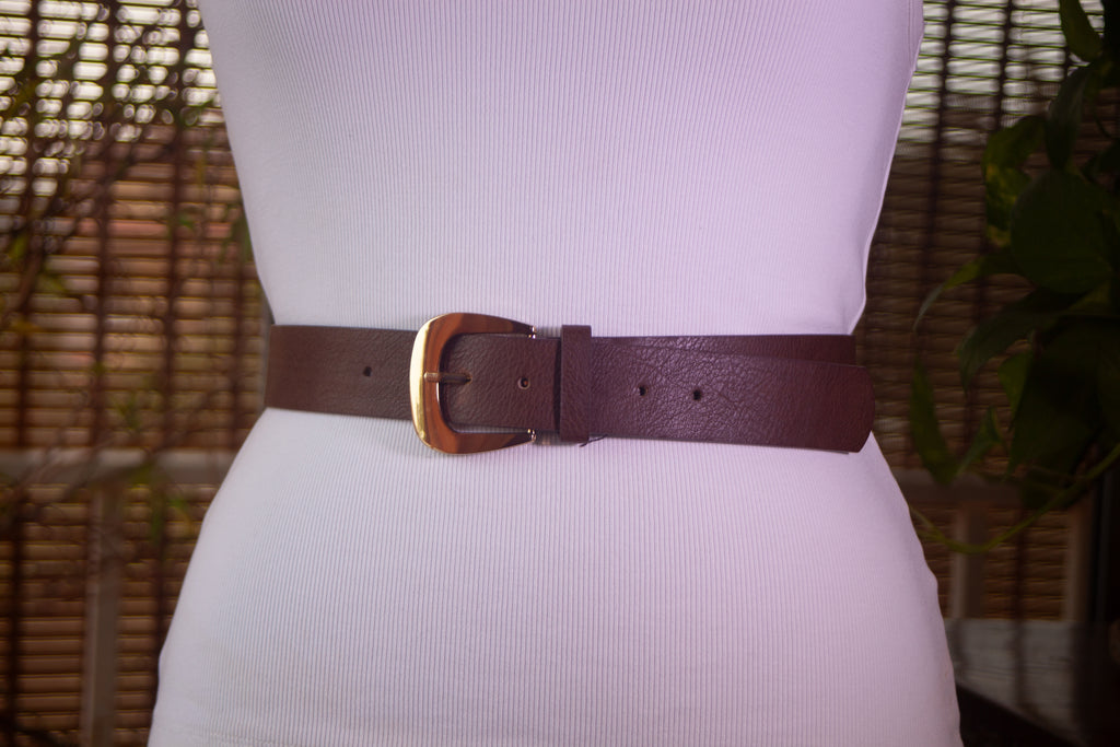 Brown Belt with Bold Gold Buckle