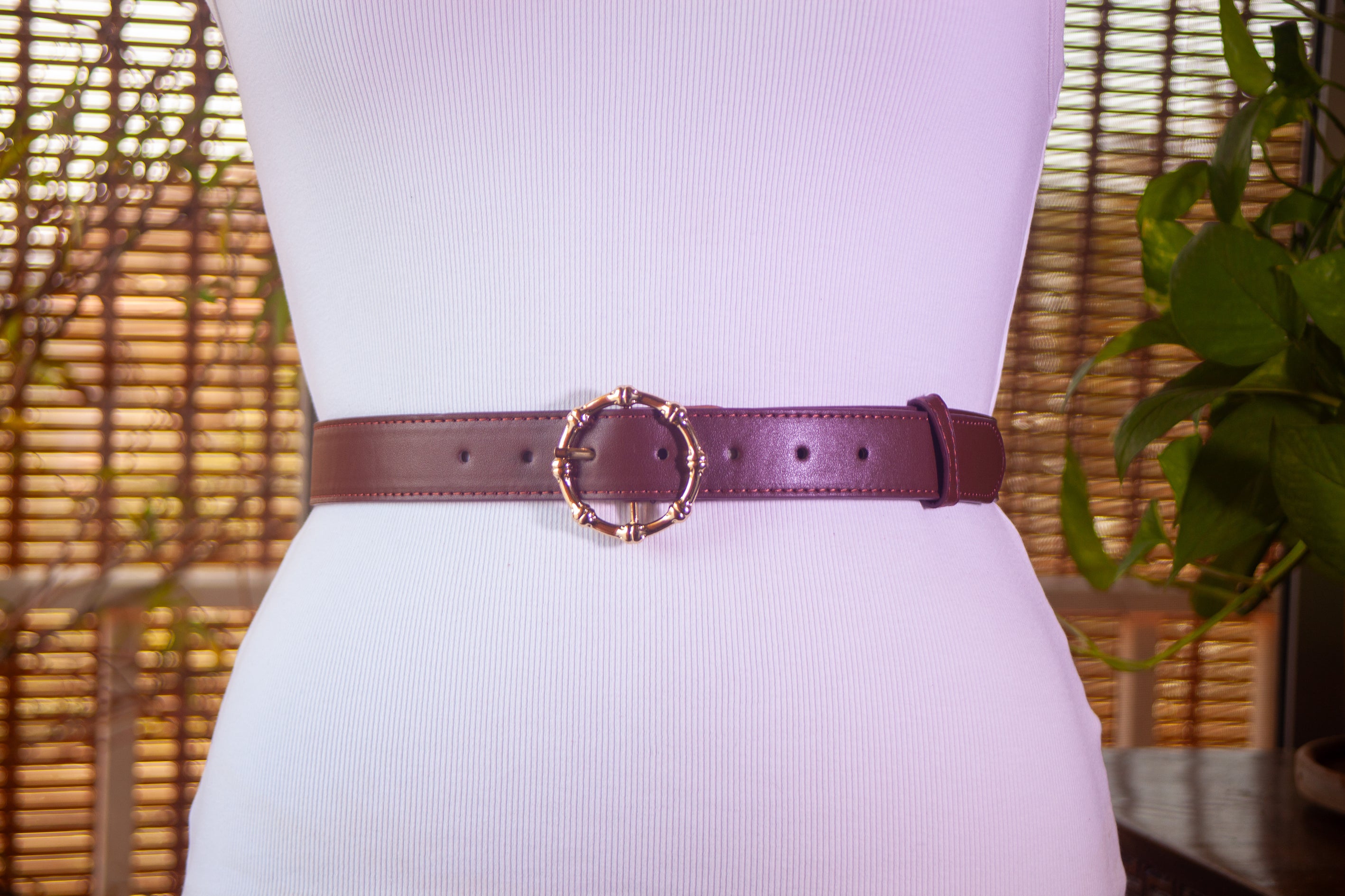 Red Brown Belt with Gold Buckle