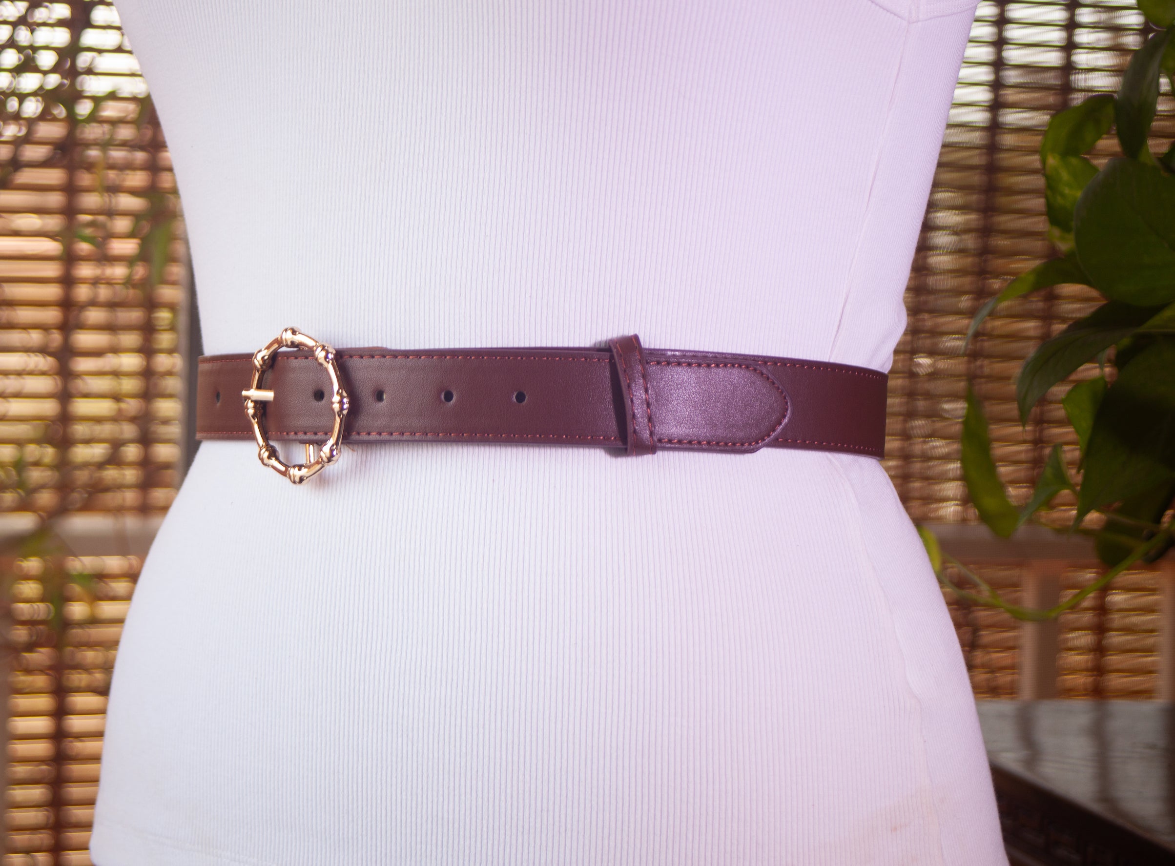 Red Brown Belt with Gold Buckle