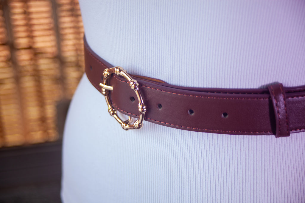 Red Brown Belt with Gold Buckle