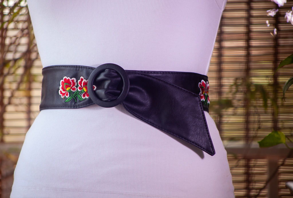 Black Soft Belt with Embroidery