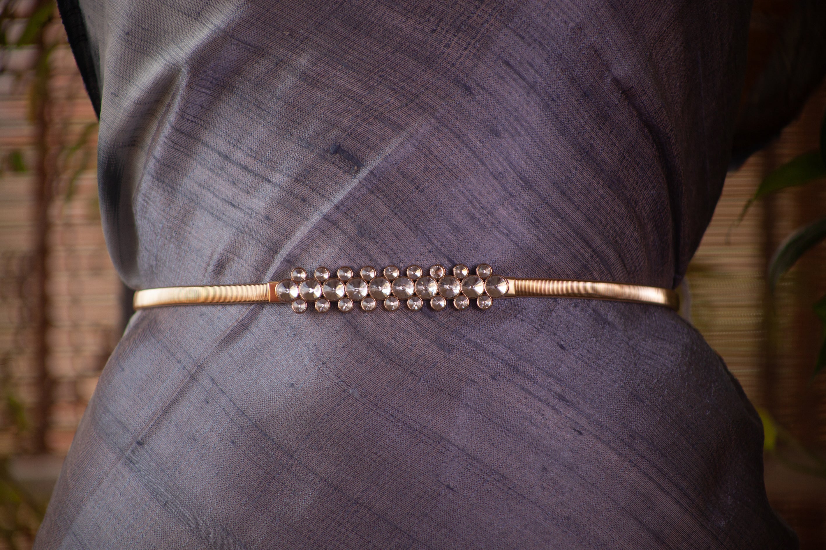 Gold Metal Elastic Belt with Diamantes Buckle
