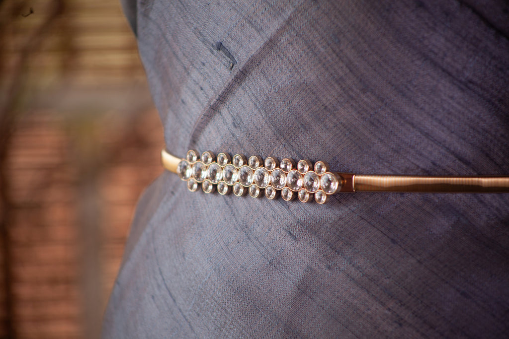Gold Metal Elastic Belt with Diamantes Buckle