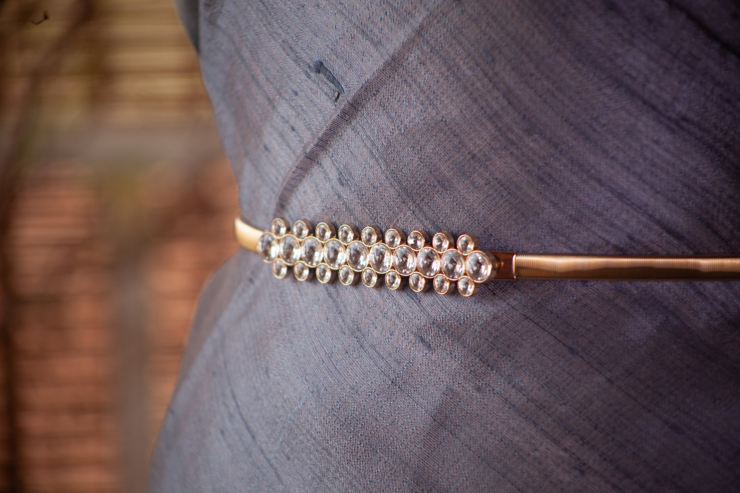 Gold Metal Elastic Belt with Diamantes Buckle