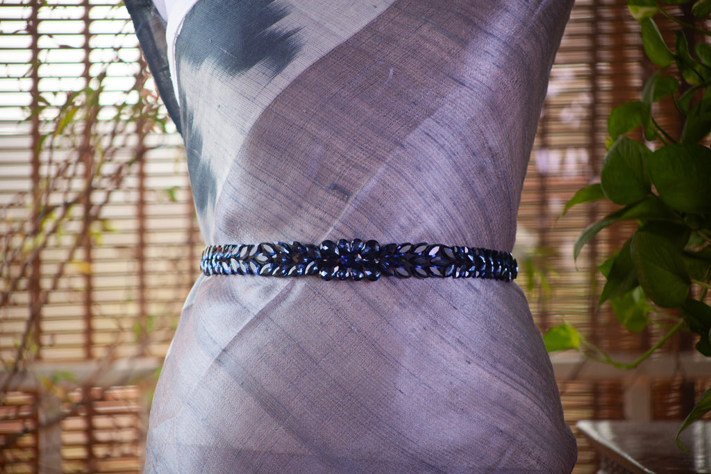 Satin Belt with Blue Sequins