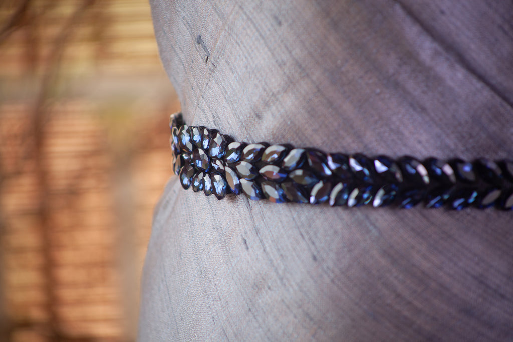 Satin Belt with Blue Sequins