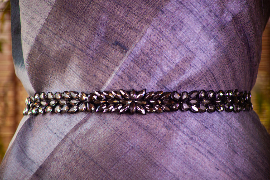 Satin Belt with Silver Black Sequins